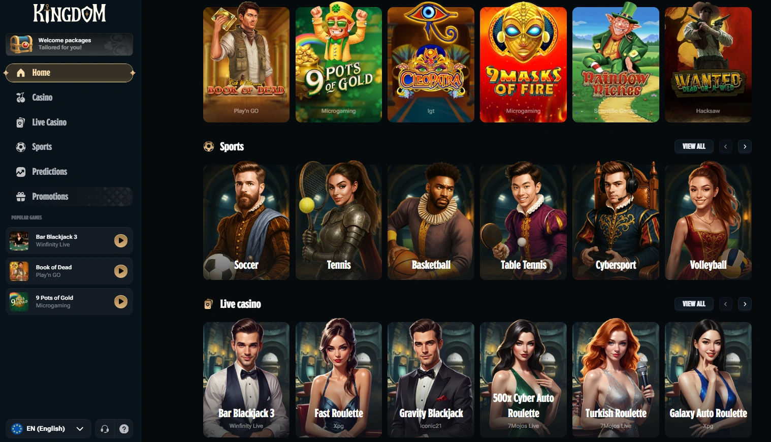 Slots, live tables and software behind Kingdom Casino